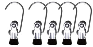 mawa by reston lloyd accessory portable non-slip semi round single hook hanging clothes pins/clips for laundry or travel, style k/1, set of 5, black