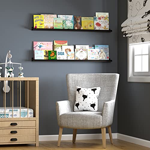 Wallniture Boston 46" Floating Shelves for Wall Decor, Picture Ledge Shelves for Living Room Decor Nursery Decor, Vinyl Record Holder Black Floating Bookshelf Set of 2