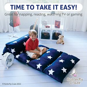 Butterfly Craze Floor Pillow Case, Mattress Bed Lounger Cover, Star Navy, King, Cozy Seating Solution for Kids & Adults, Recliner Cushion, Perfect for Reading, TV Time, Sleepovers, & Toddler Nap Mat