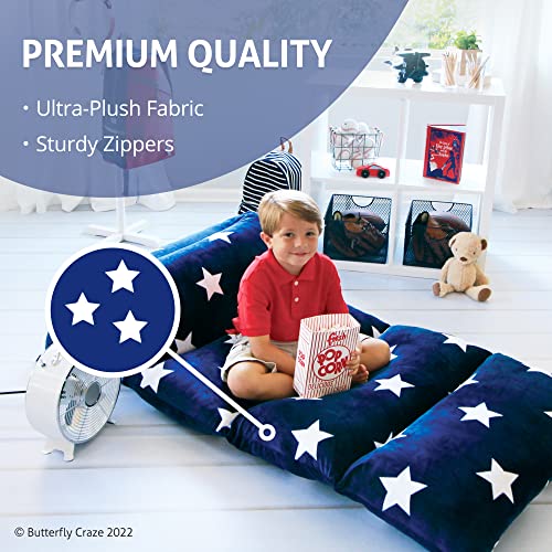 Butterfly Craze Floor Pillow Case, Mattress Bed Lounger Cover, Star Navy, King, Cozy Seating Solution for Kids & Adults, Recliner Cushion, Perfect for Reading, TV Time, Sleepovers, & Toddler Nap Mat