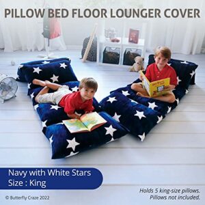 Butterfly Craze Floor Pillow Case, Mattress Bed Lounger Cover, Star Navy, King, Cozy Seating Solution for Kids & Adults, Recliner Cushion, Perfect for Reading, TV Time, Sleepovers, & Toddler Nap Mat