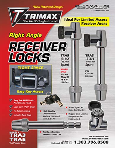 Trimax TRA5 Silver Premium Limited Access Right Angle Receiver Lock (5/8" Dia, 3-1/2" Span)