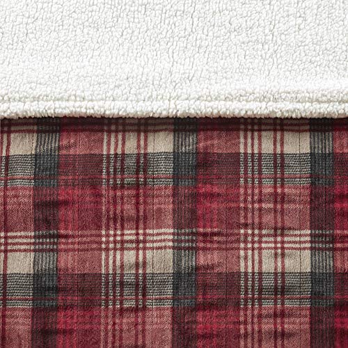 Woolrich Plaid Electric Blanket Throw Plush reverse Sherpa oversize with 3 Heat Level Setting Controller, 60x70, Tasha Red