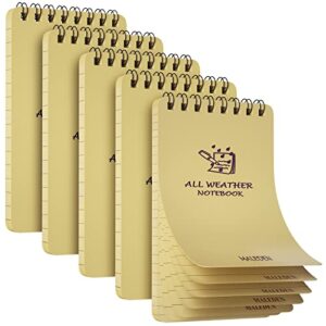 waterproof notebook, spiral notebook with thick lined paper, 5 pack top bound pocket notebook, durable cover notebooks for work, outdoor, memo, notes, tactical steno pads, 3" x 5", yellow