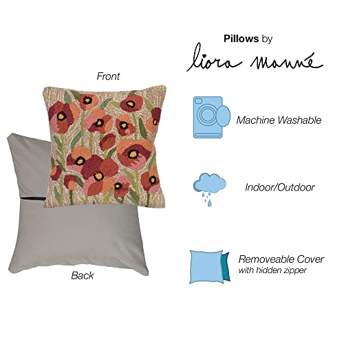 Liora Manne Frontporch Indoor/Outdoor Pillow, 18" Square, Poppies Neutral