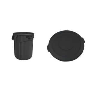rubbermaid commercial brute trash can, vented, 32 gallon, black with lid (1867531 & 1867532)