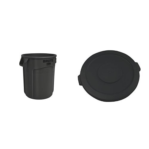 Rubbermaid Commercial BRUTE Trash Can, Vented, 32 Gallon, Black with Lid (1867531 & 1867532)