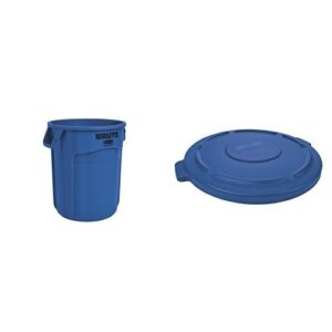 rubbermaid commercial brute trash can, vented, 20 gallon, blue with lid (fg262000blue & 1779731)