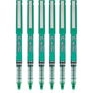 pilot precise v5 stick rolling ball pens, extra fine point, green ink, pack of 6