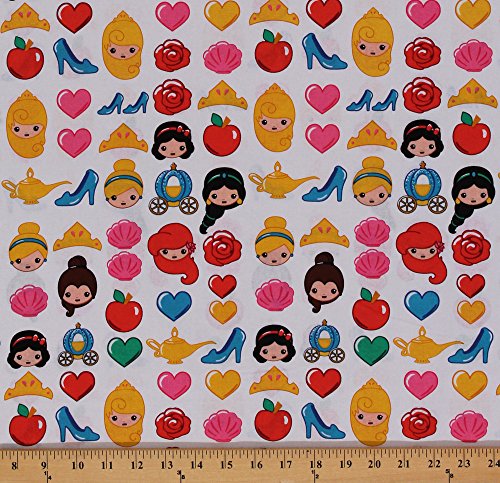 Cotton Princess Toss Disney Princesses Emojis Emojiland Cotton Fabric Print by the Yard (59899-G550715)