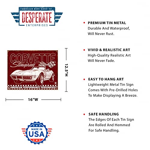 Desperate Enterprises Corvette - 69 StingRay Tin Sign - Nostalgic Vintage Metal Wall Decor - Made in USA