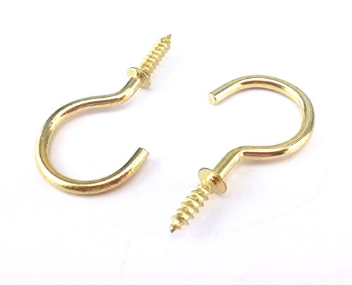 yueton 50pcs Metal Screw-in Ceiling Hooks Cup Hooks (Gold)