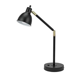 catalina 20092-001 modern adjustable metal desk lamp with brass accents & power outlet, 20.75", classic black