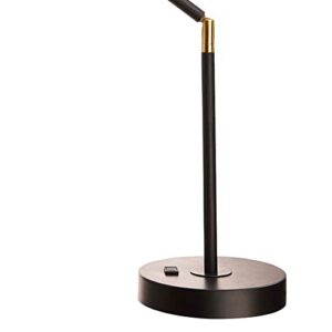 Catalina 20092-001 Modern Adjustable Metal Desk Lamp with Brass Accents & Power Outlet, 20.75", Classic Black