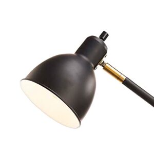 Catalina 20092-001 Modern Adjustable Metal Desk Lamp with Brass Accents & Power Outlet, 20.75", Classic Black