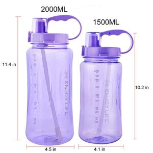 GTI 64 oz Water Bottle with Straw, Half Gallon Wide Mouth Portable Large Plastic Bottle Leak Proof Sports Cup 2L Big Travel Mugs with Scale Strap