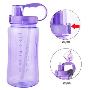 GTI 64 oz Water Bottle with Straw, Half Gallon Wide Mouth Portable Large Plastic Bottle Leak Proof Sports Cup 2L Big Travel Mugs with Scale Strap