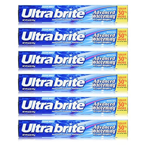 Colgate Ultra Brite Advanced Whitening Fluoride Toothpaste, Clean Mint, 6 Count