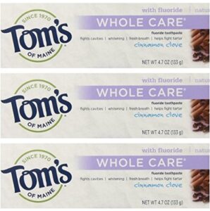 tom's of maine natural whole care toothpaste with fluoride, cinnamon clove, 3 count