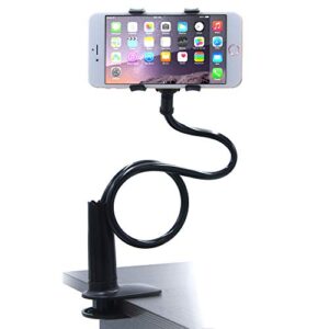 auxo-fun cell phone holder, universal lazy bracket mobile phone stand, flexible gooseneck long arm clip (black)