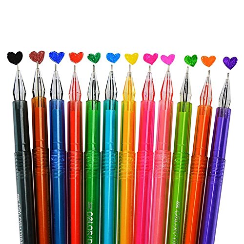 Color Gel Pens Set with Diamond Head,Colored Fine Point Ballpoint Ink Pens Markers For Adults Coloring Books (Pack of 12 Colors)
