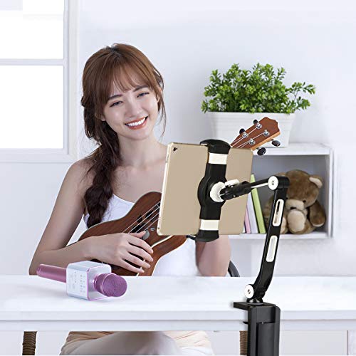 Suptek Aluminum Alloy Cell Phone Desk Mount 360° Tablet Stand and Holders Adjustable for iPad, iPhone, Samsung, Asus and More 4.7-11 inch Devices, Good for Bed, Kitchen, Office (YF208B)