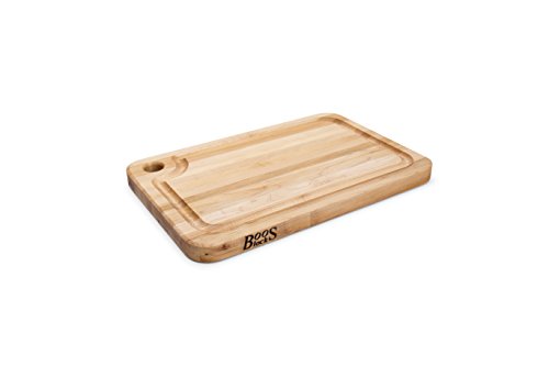 John Boos Block MPL1812125-FH-GRV Prestige Maple Wood Edge Grain Reversible Cutting Board with Juice Groove, 18 Inches x 12 Inches x 1.25 Inches