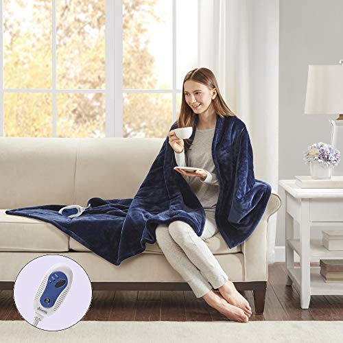 Beautyrest Heated Microlight to Berber Electric Blanket Throw-Secure Comfort Technology-Oversized Cozy Soft Microlight-3-Setting Controller-5 Years Warranty, 60x70, Indigo