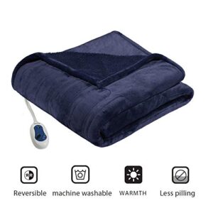 Beautyrest Heated Microlight to Berber Electric Blanket Throw-Secure Comfort Technology-Oversized Cozy Soft Microlight-3-Setting Controller-5 Years Warranty, 60x70, Indigo