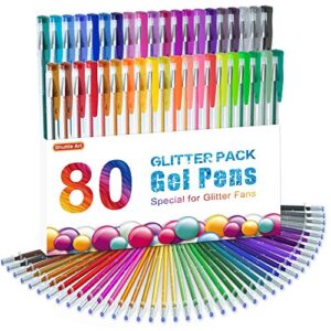 shuttle art 80 pack glitter gel pens, 40 colors glitter gel pens set with 40 refills for adults coloring books drawing crafts scrapbooking journaling