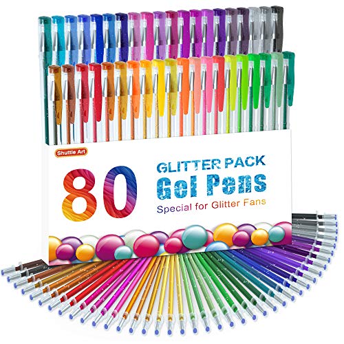 Shuttle Art 80 Pack Glitter Gel Pens, 40 Colors Glitter Gel Pens Set with 40 Refills for Adults Coloring Books Drawing Crafts Scrapbooking Journaling