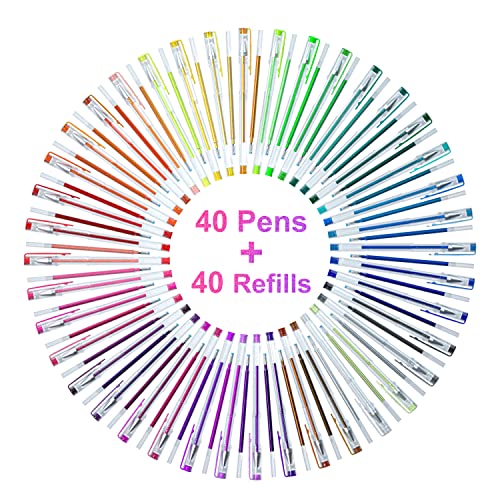 Shuttle Art 80 Pack Glitter Gel Pens, 40 Colors Glitter Gel Pens Set with 40 Refills for Adults Coloring Books Drawing Crafts Scrapbooking Journaling