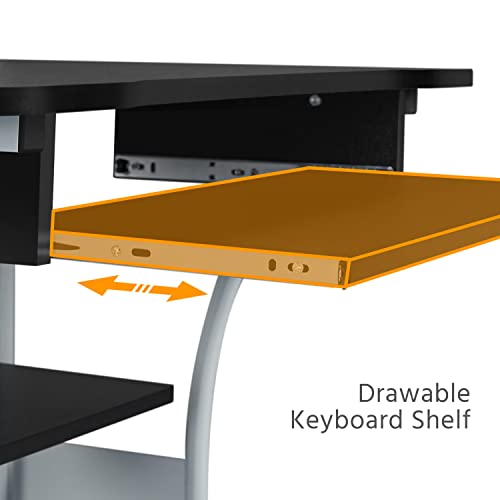 Yaheetech 2 Tier Rolling Home Office Computer Desk with Keyboard Tray & Printer Shelf Stand Study Table Corner Desk for Small Space Black