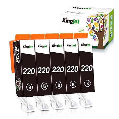 Kingjet Compatible for Canon 220 Black Ink Cartridge Replacement for PGI-220 PGI220 Work with PIXMA MP560 MP620 MP620B MP640 MP980 MP990 MX860 IP3600 IP4600 IP4700 Printer, 5 Pack for 220 XL Black Ink