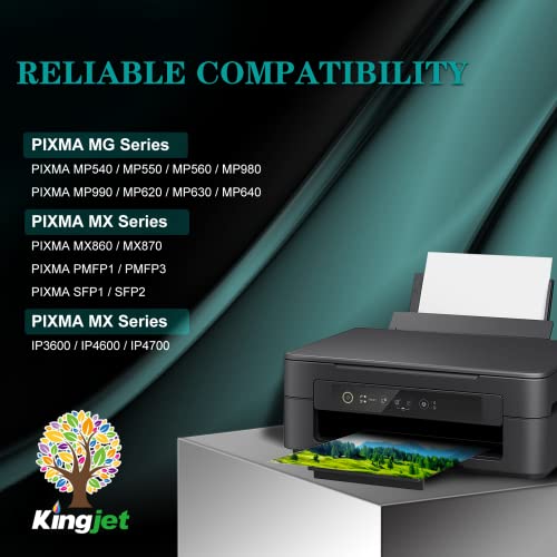 Kingjet Compatible for Canon 220 Black Ink Cartridge Replacement for PGI-220 PGI220 Work with PIXMA MP560 MP620 MP620B MP640 MP980 MP990 MX860 IP3600 IP4600 IP4700 Printer, 5 Pack for 220 XL Black Ink