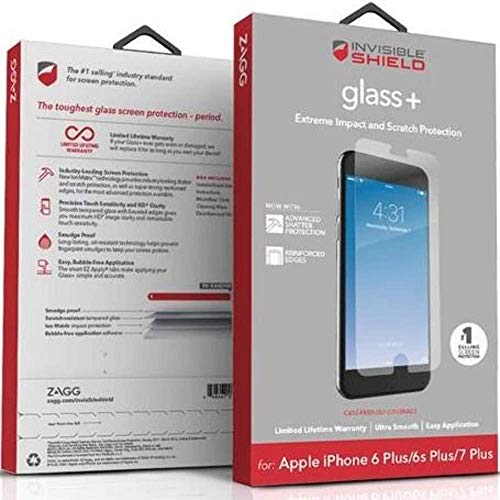 ZAGG InvisibleShield Glass+ Screen Protector – Fits iPhone 8 Plus, iPhone 7 Plus, iPhone 6s Plus, iPhone 6 Plus – Extreme Impact & Scratch Protection – Easy to Apply – Seamless Touch Sensitivity