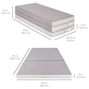 Best Choice Products 4in Portable Mattress Folding Mattress Topper Twin for Camping, Guest, Toddler, Foam Plush w/Carry Case - Gray