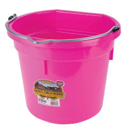 Little Giant® Flat Back Plastic Animal Feed Bucket | Animal Feed Bucket with Metal Handle | Horse Feed & Water Bucket | 20 Quarts | Hot Pink