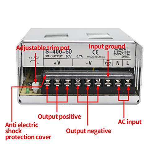 400W 60V Switch Power Supply, DC Power S-400-60 6.6A for CNC Router Single Output Foaming Mill Cut Engraver Plasma