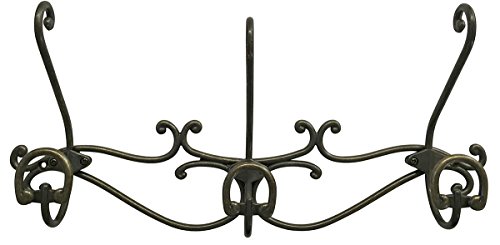 Headbourne 16-Inch Over The Door Metal Rail/Coat Rack with 3 Double Hooks and Antique Bronze Finish