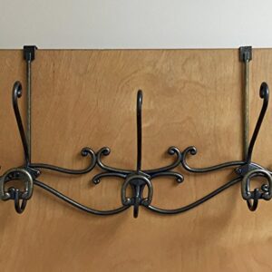 Headbourne 16-Inch Over The Door Metal Rail/Coat Rack with 3 Double Hooks and Antique Bronze Finish