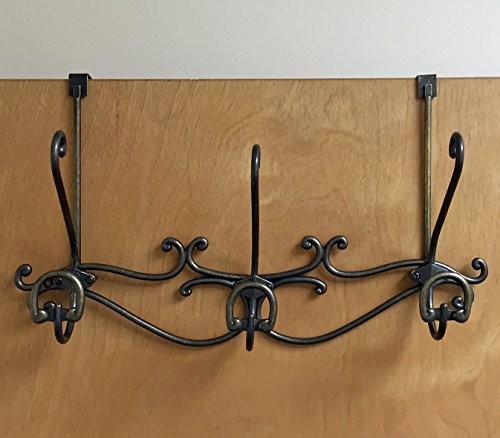 Headbourne 16-Inch Over The Door Metal Rail/Coat Rack with 3 Double Hooks and Antique Bronze Finish