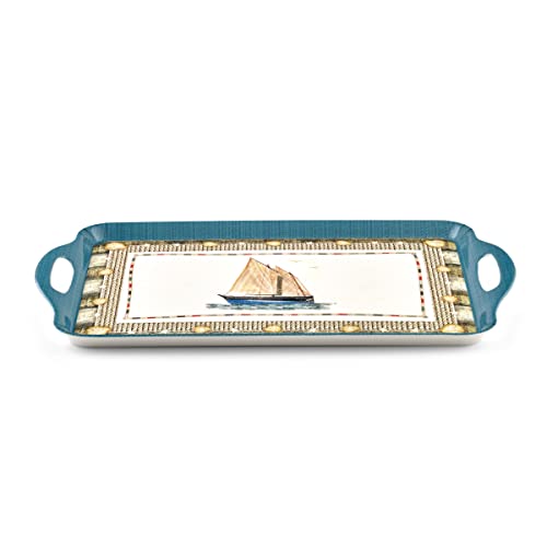 Pimpernel Coastal Breeze Collection Large Handled Tray | Serving Tray for Lunch, Coffee, or Breakfast | Made of Melamine for Indoor and Outdoor use | Measures 18.9" x 11.6" | Dishwasher Safe