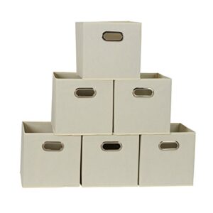 Household Essentials 82-1 Foldable Fabric Storage Bins | Set of 6 Cubby Cubes with Handles | Natural