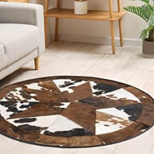 Genuine Round Cowhide Rug Rodeo Star Patchwork 40" Area Rug