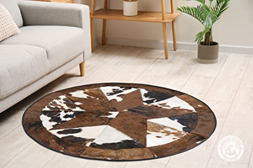 Genuine Round Cowhide Rug Rodeo Star Patchwork 40" Area Rug