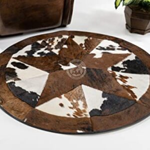 Genuine Round Cowhide Rug Rodeo Star Patchwork 40" Area Rug