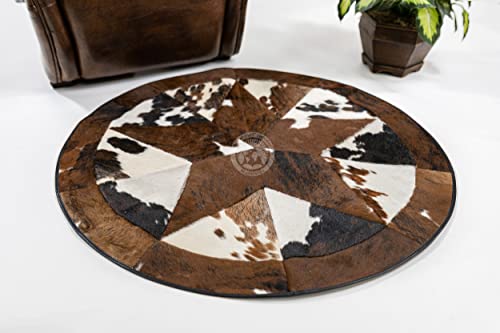 Genuine Round Cowhide Rug Rodeo Star Patchwork 40" Area Rug