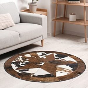 Genuine Round Cowhide Rug Rodeo Star Patchwork 40" Area Rug