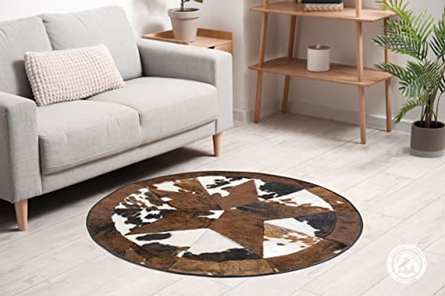 Genuine Round Cowhide Rug Rodeo Star Patchwork 40" Area Rug